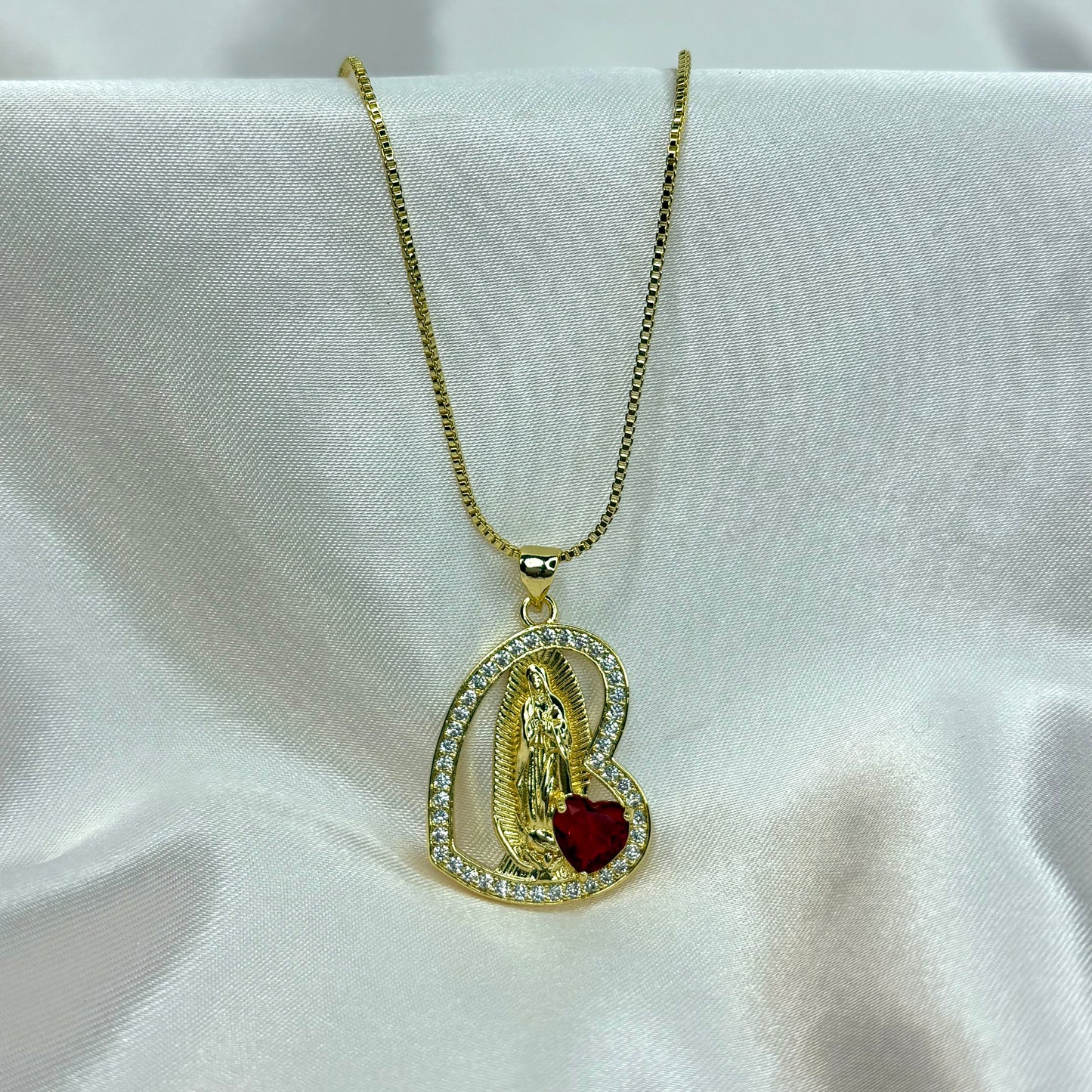 Virgencita Diamond Hearts Necklace
