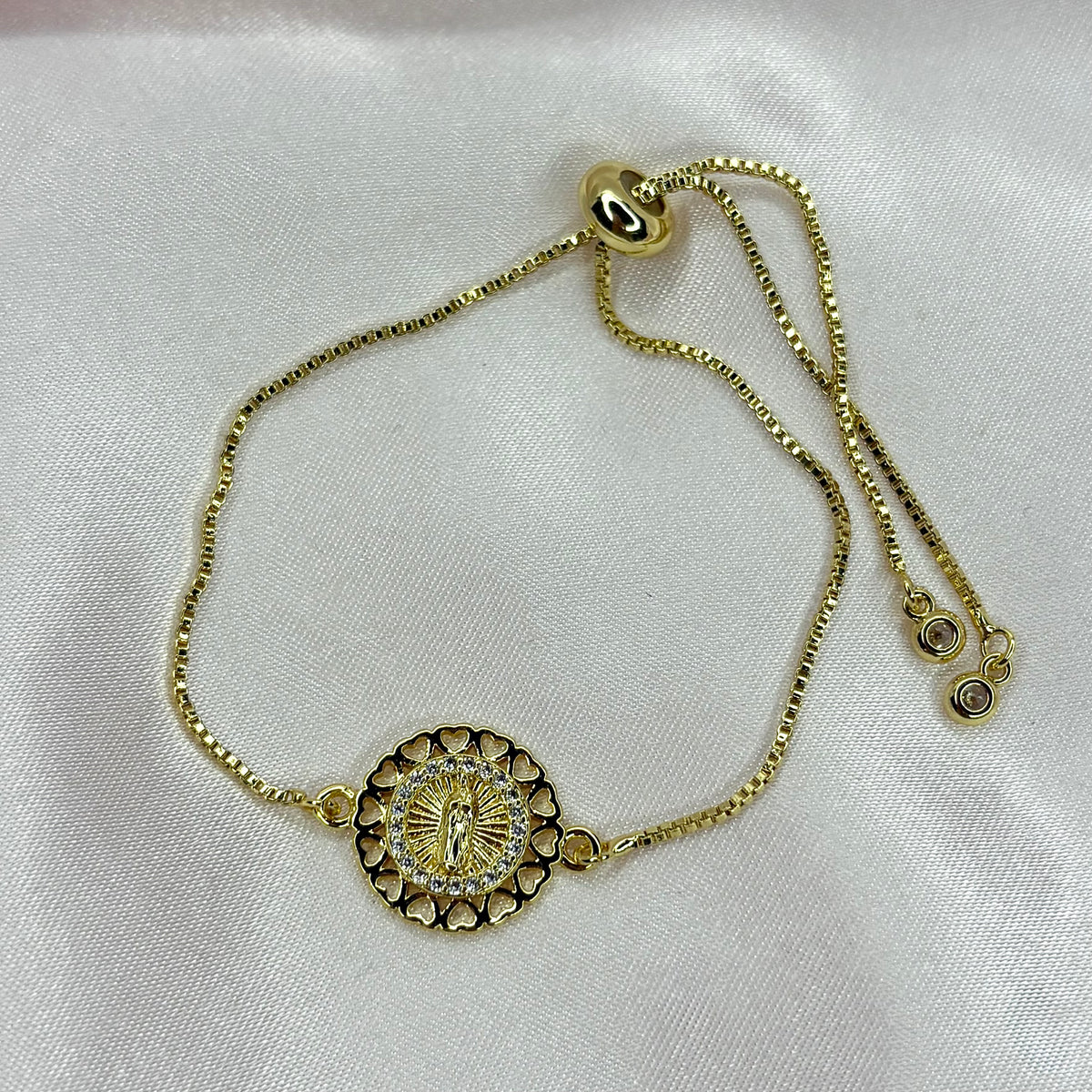 Diamond Virgencita Hearts Chain Bracelet