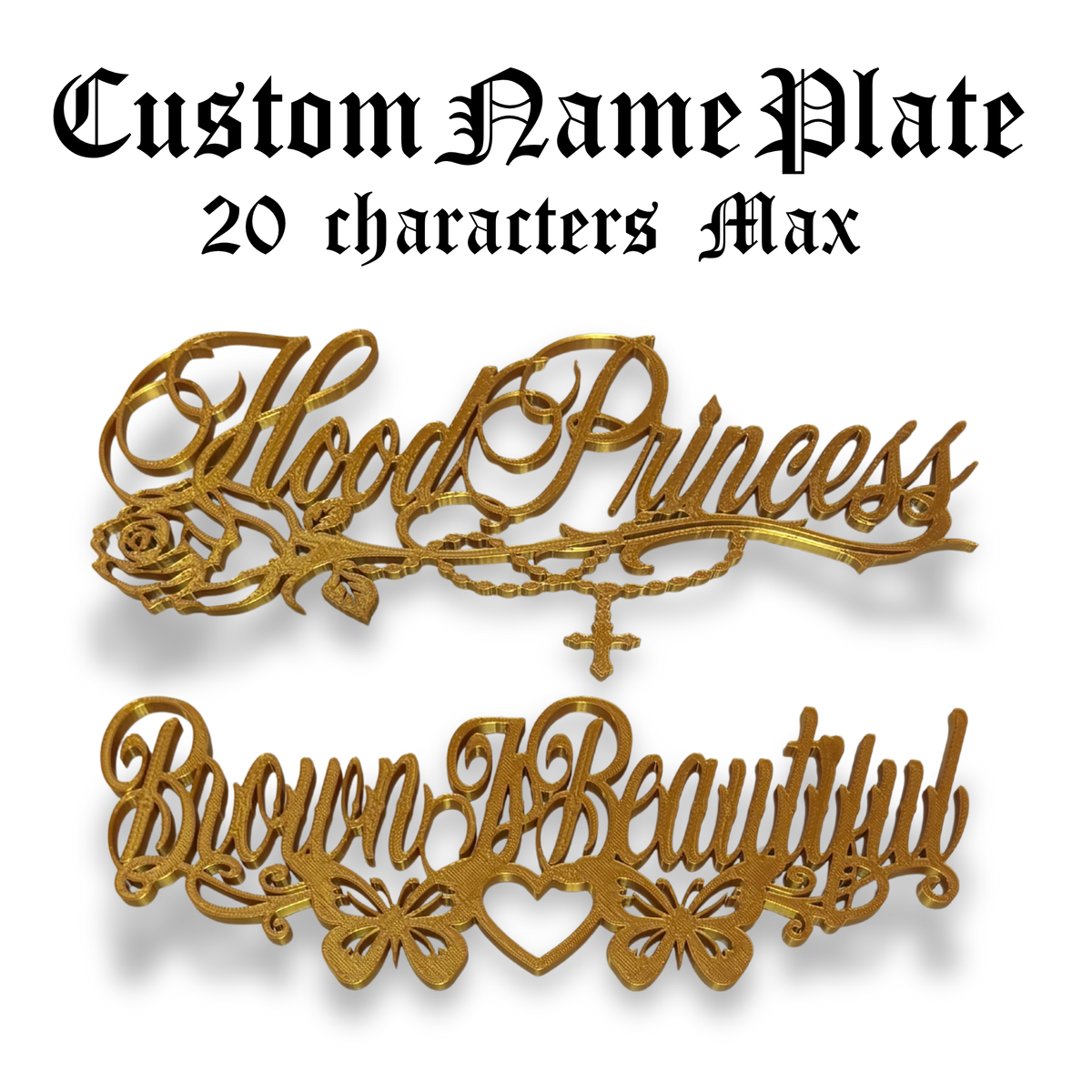 Custom Name Plate/Rose OR Butterflies (20 letter max)