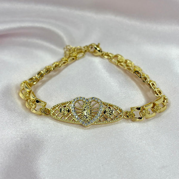 Virgencita Heart & Roses Link Bracelet