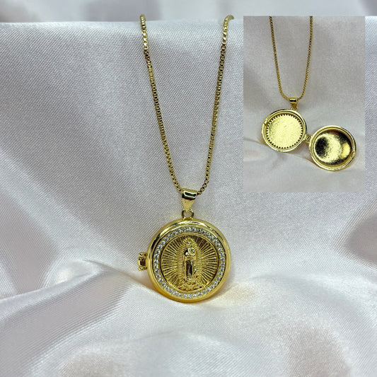 Virgencita Circle Locket Necklace