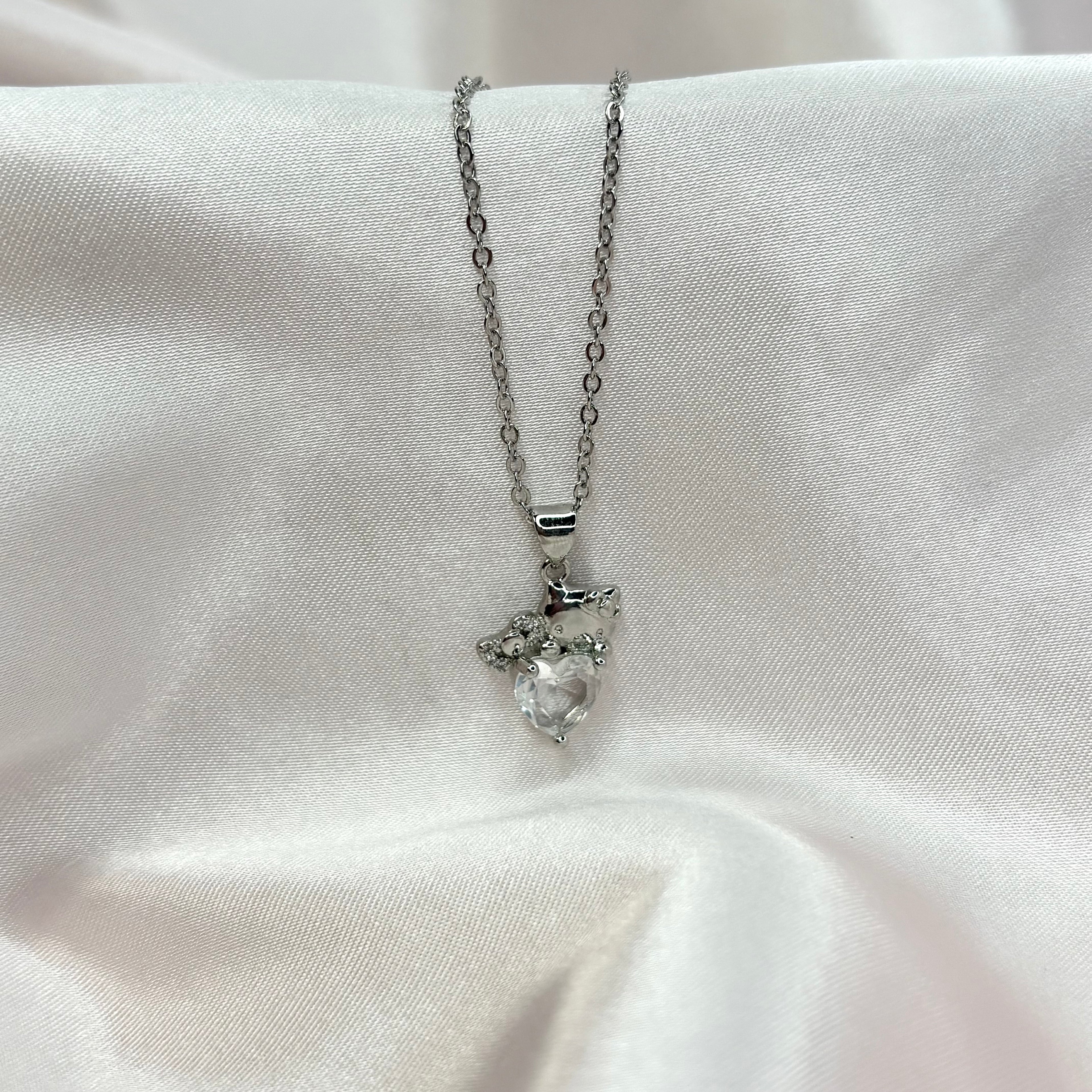 Silver HK Diamond Heart Necklace
