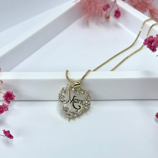 Diamond Heart Mom Necklace