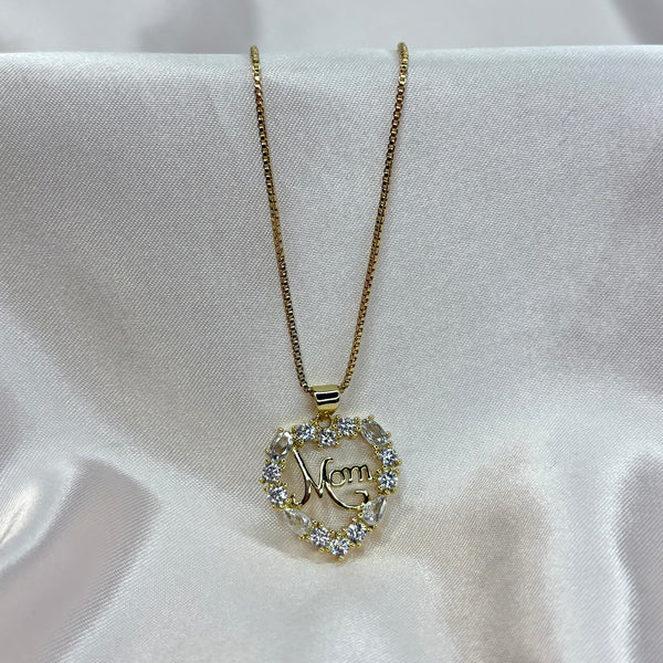 Diamond Heart Mom Necklace