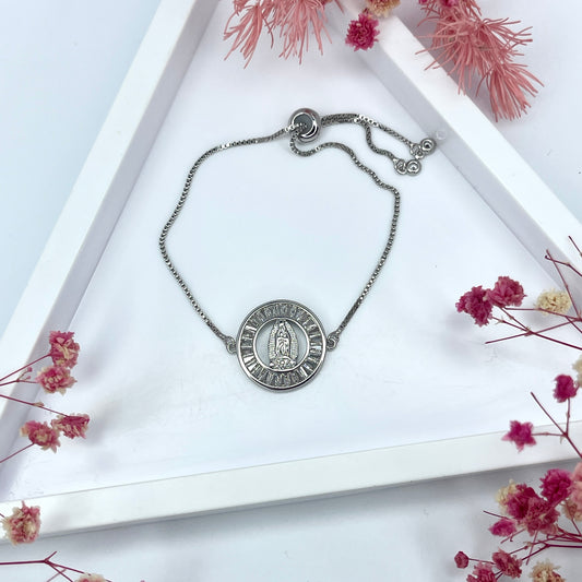 Silver Diamond Virgencita Chain Bracelet