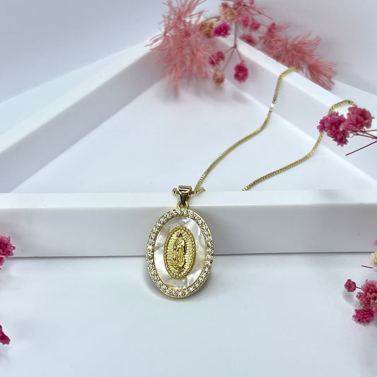 Diamond Pearled Virgencita Necklace