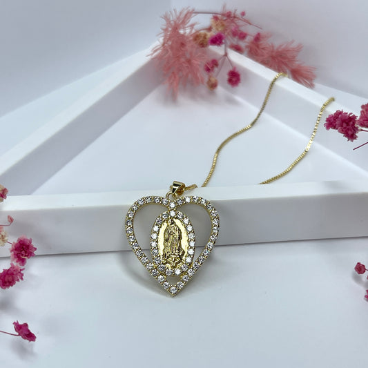 Diamond Heart Virgencita Necklace