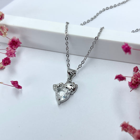 Silver HK Diamond Heart Necklace